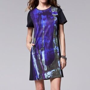 SIMPLY VERA Vera Wang Purple Blue Raglan Short Sleeve Shift Shirt Dress Large